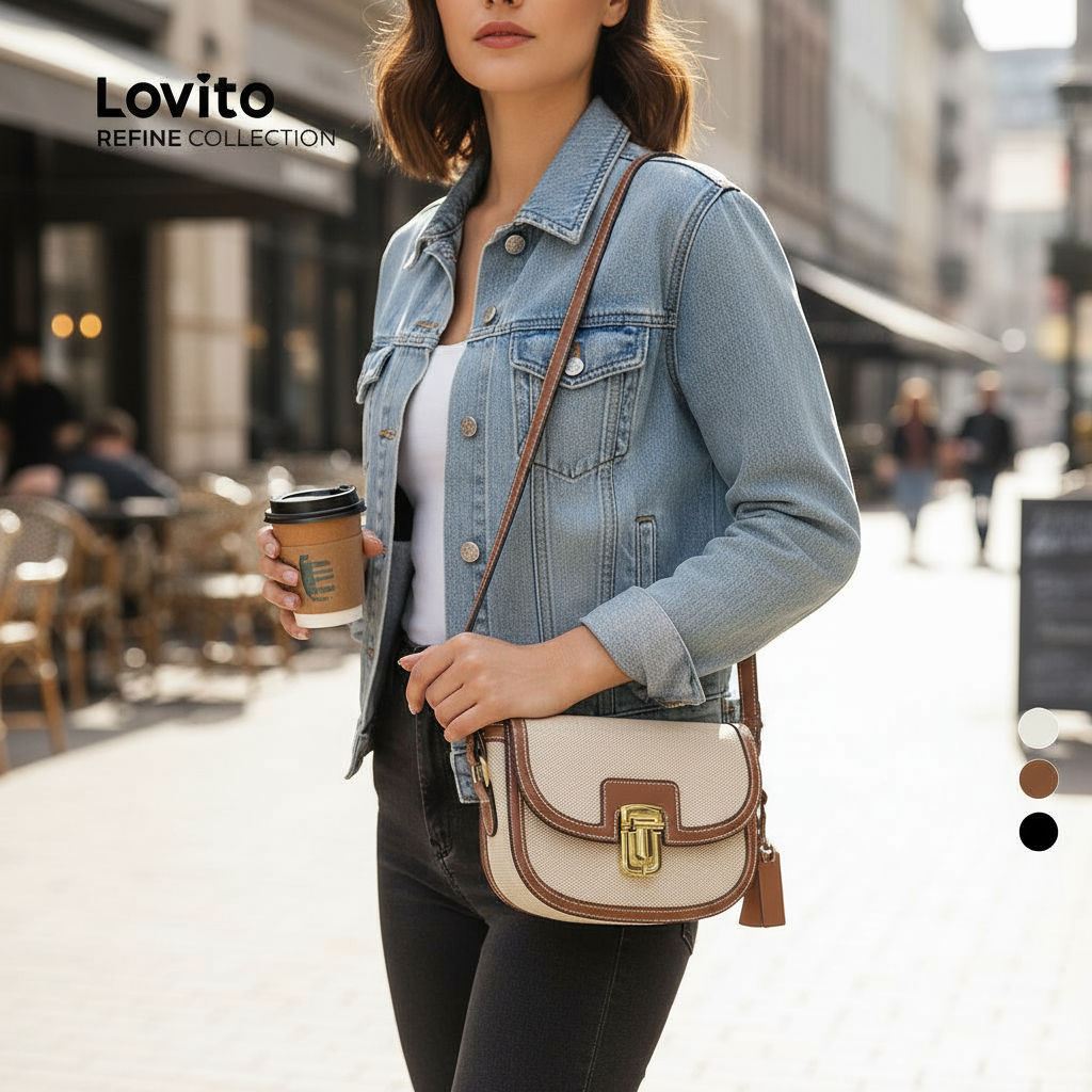 (Lovito Refine) Bolsa de ombro pequena versátil Casual com bloqueio de cor lisa para mulheres LFAR6110\3 em Oferta na Shopee
