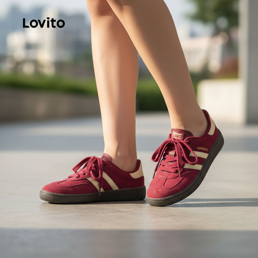 Lovito Tênis feminino esportivo com design liso, colorblock de flores, sola grossa, fundo macio e leve, modelo LFA76377 em Oferta na Shopee