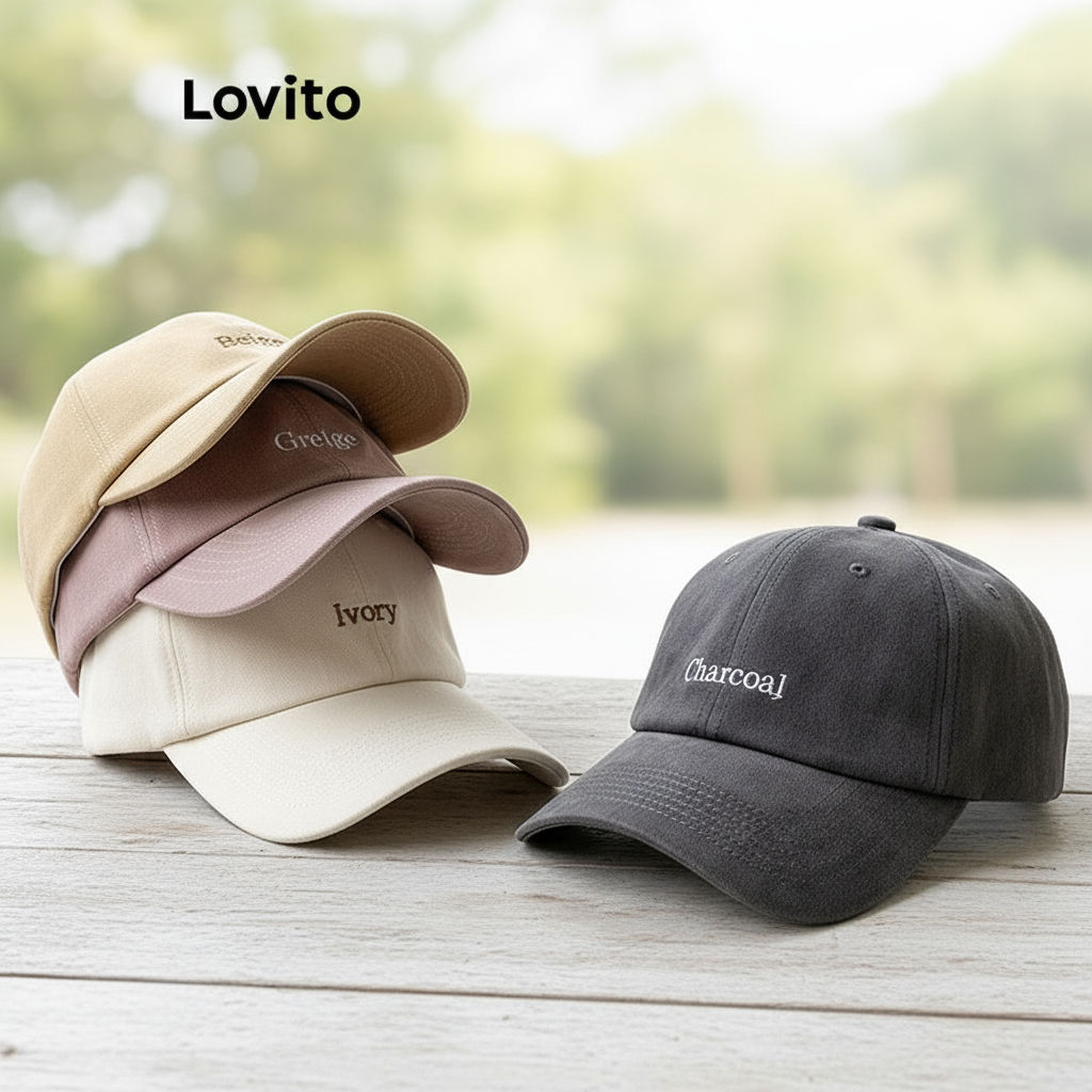 Lovito Boné feminino estilo casual esportivo com design liso e detalhes em letras LFA70032 em Oferta na Shopee