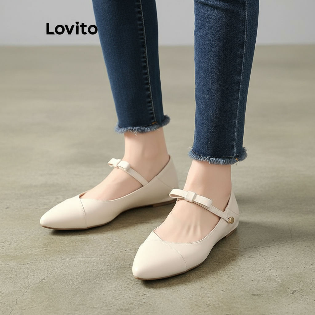 Sapato de balé plano feminino Lovito, macio, antiderrapante, duas formas de usar, laço liso, casual e versátil LFA59296 em Oferta na Shopee
