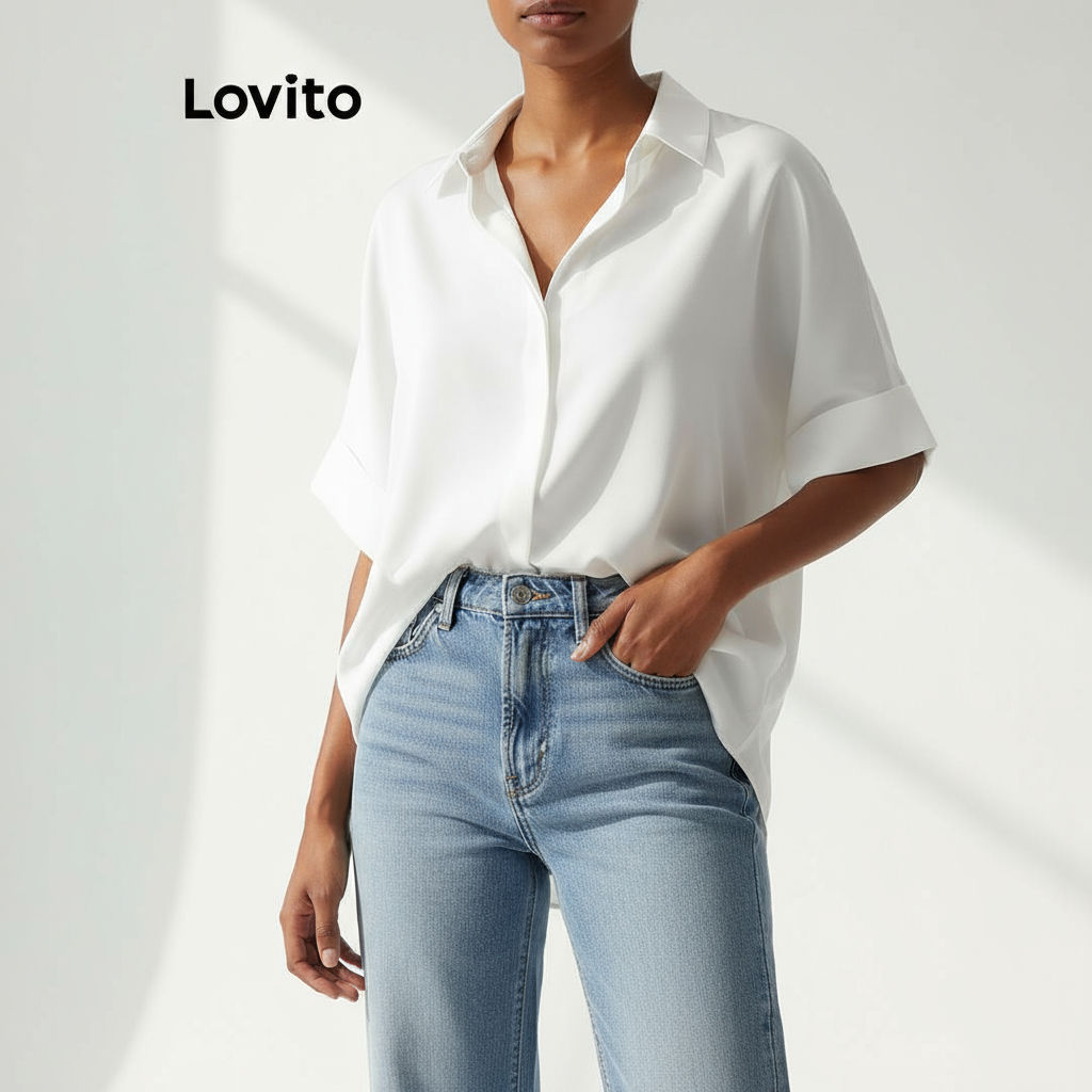 Lovito Blusa Feminina Casual Lisa Alta Baixa LNE49070