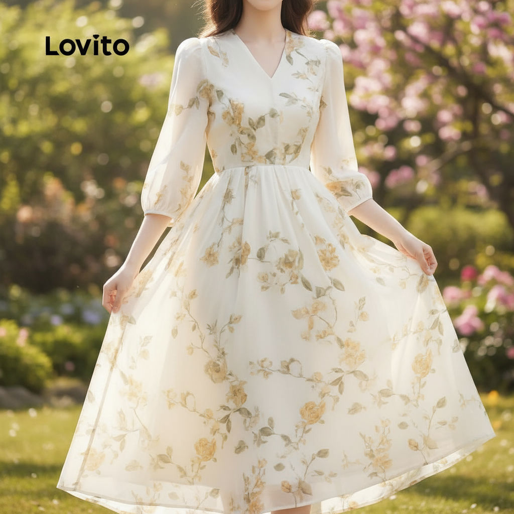 Lovito Vestido Feminino Casual Natal Zíper Suave Primavera Verão L145LD078 em Oferta na Shopee