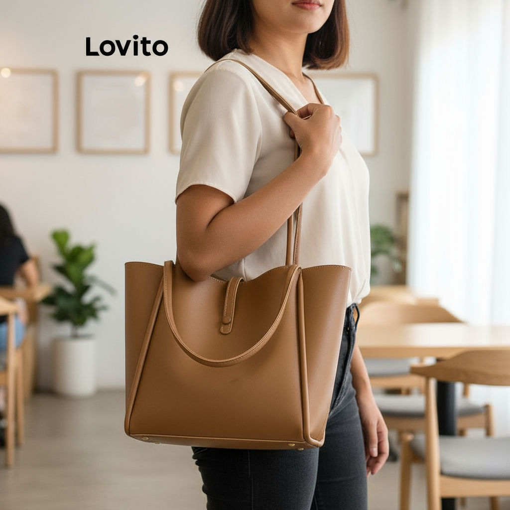 Lovito Elegante de Moedas Conjunto de Duas Peças LFA08611 (Cáqui/Marrom/Preto) em Oferta na Shopee