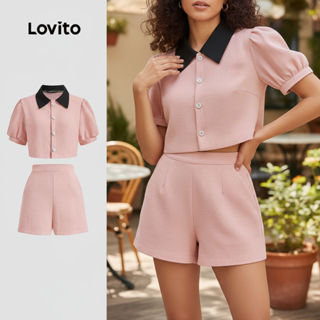 Lovito Conjuntos De Shorts Elegantes Conjunto De Shorts De Tweed Colorblock Liso Para Mulheres LNE16207\4 em Oferta na Shopee