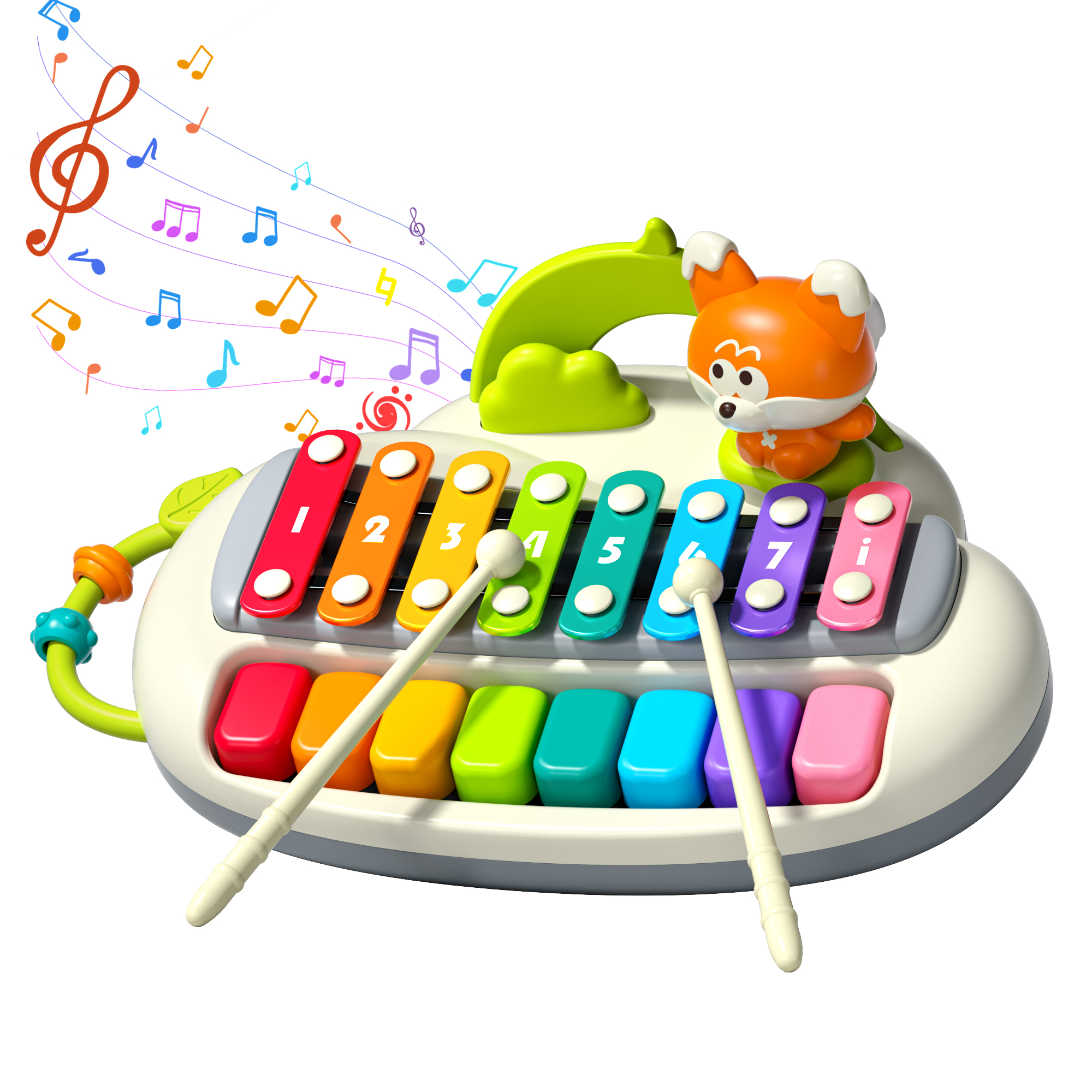 Brinquedo 2 em 1: Piano de Bebê e Xilofone, Instrumento Musical Multicolor com 8 Teclas para Brinquedos de Aprendizado