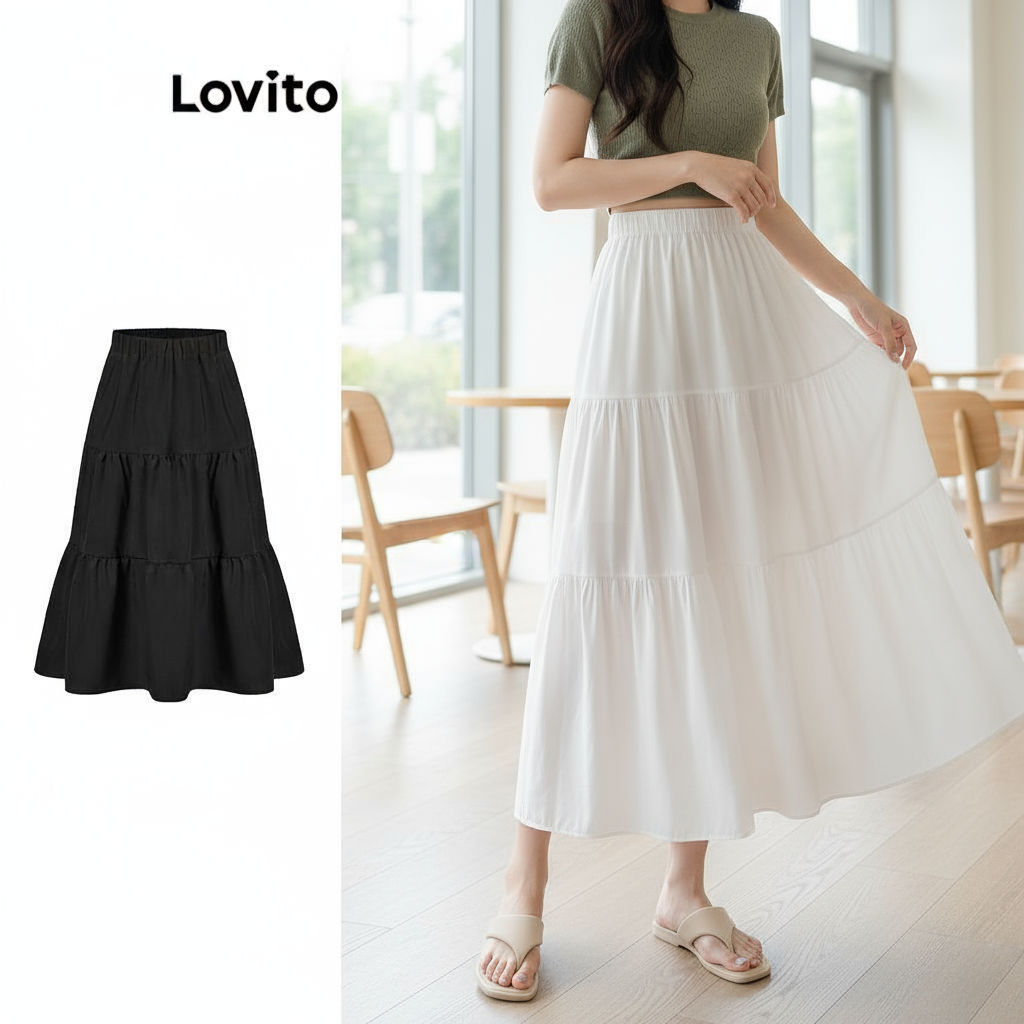 Lovito Saias Femininas Verão Primavera Babados Bainha Lna30087 em Oferta na Shopee