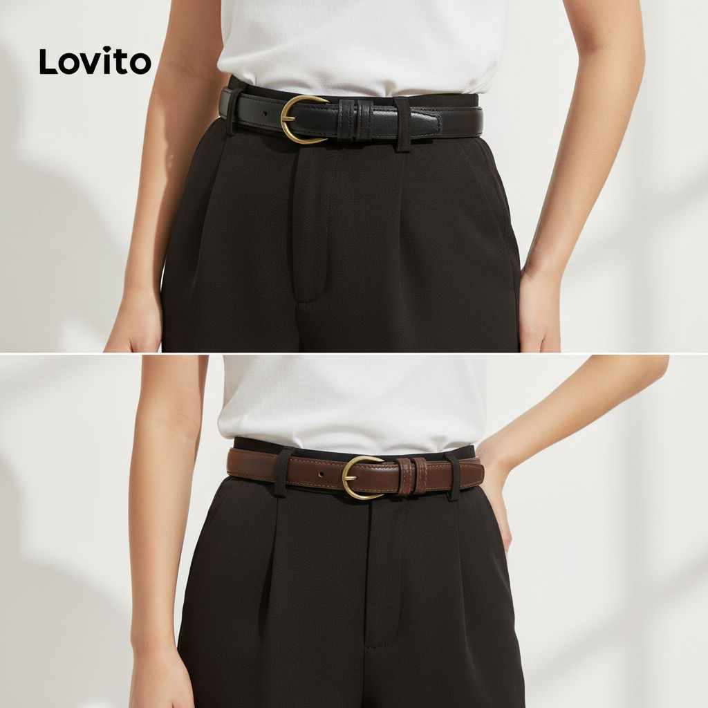 Lovito Cinto Feminino Básico Liso Poroso para Mulheres L38ED011 em Oferta na Shopee