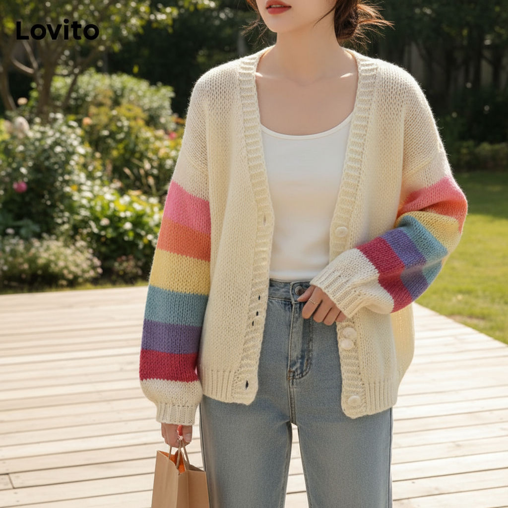 (Trendy2) Lovito Cardigãs Casuais Colorblock Verão/Primavera Para Mulheres LNE69108 em Oferta na Shopee