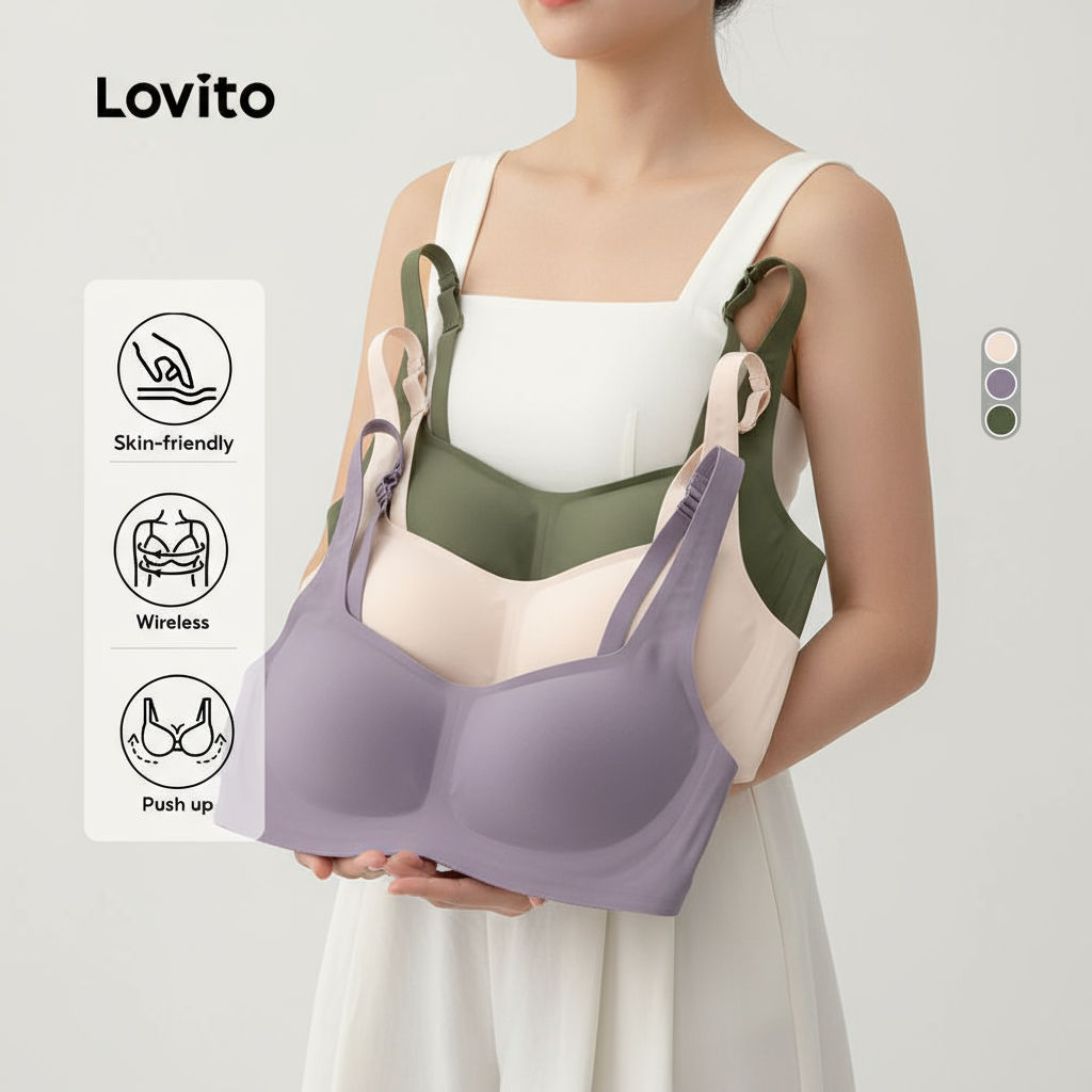 Lovito Sutiã Feminino Bralette Sem Costura Respirável Com Fivela LNL43214\6 em Oferta na Shopee
