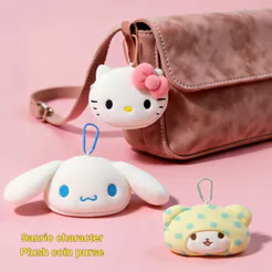 Carteira fofa oficial da Sanrio Marumofubiyori com porta-chaves para bolsa e bolsa de moedas; chaveiro para casal, um