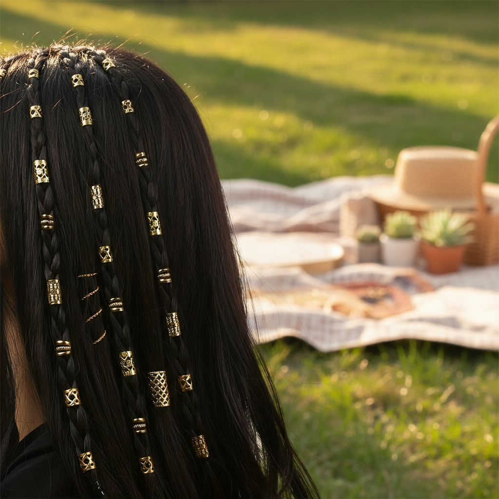 40PCS Anéis Metálicos de Cabelo para Tranças Ocas, Acessórios para Dreadlocks, Extensão Feminina, Tendência Quente