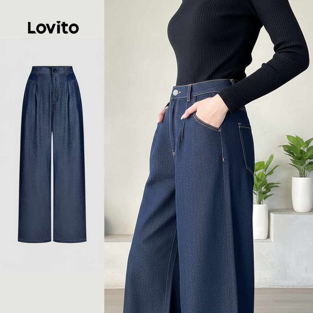 Calça Feminina Azul Escuro com Corte Estruturado e Toque Macio para Todas as Estações LBL26017 em Oferta na Shopee