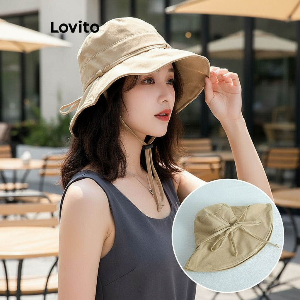 Lovito Boné Casual Feminino Liso com Laço LFA21066 em Oferta na Shopee