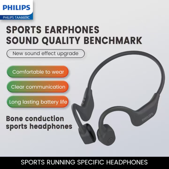Philips TAA6609C Fones de Ouvido Abertos de Condução Óssea Bluetooth Esportivos à Prova d'Água e Suor, Adequados para