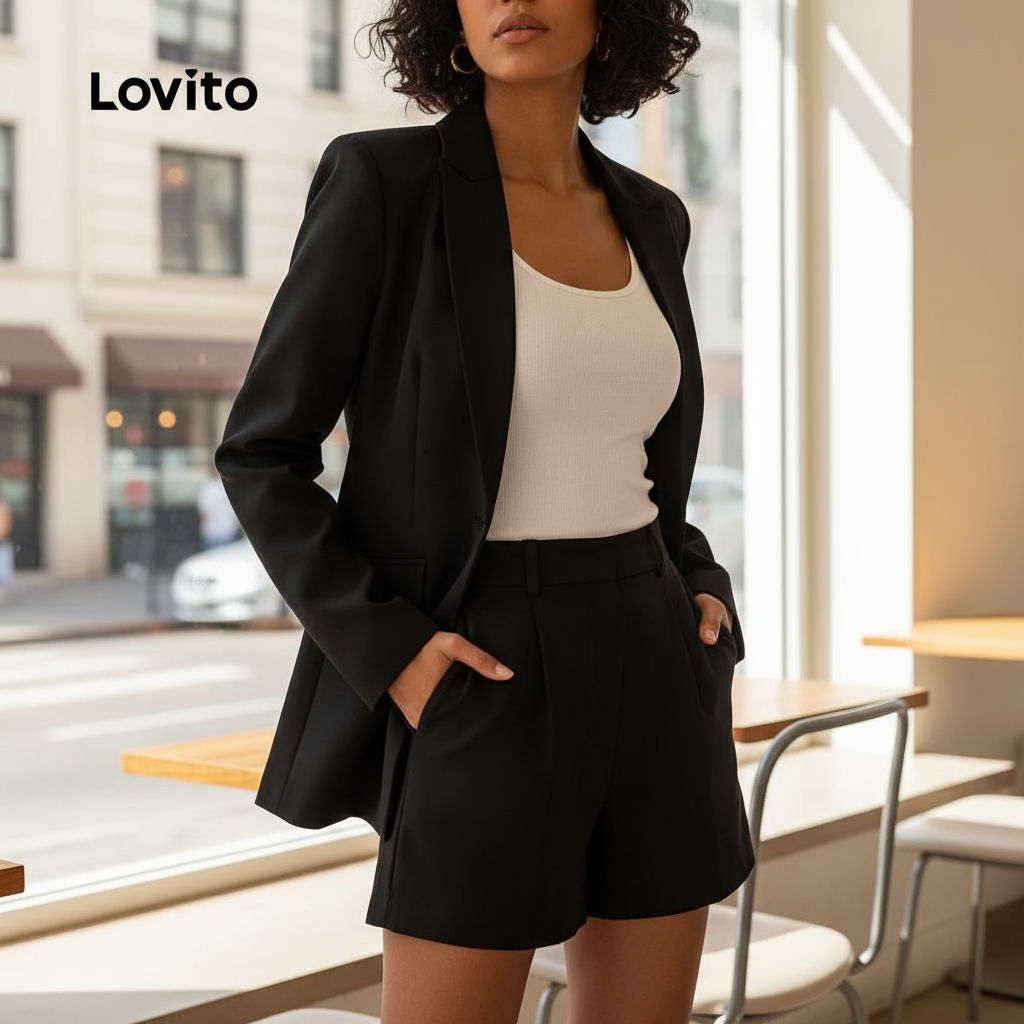 Lovito Blazer Feminino Liso com Botões Sofisticado LNL100349 em Oferta na Shopee