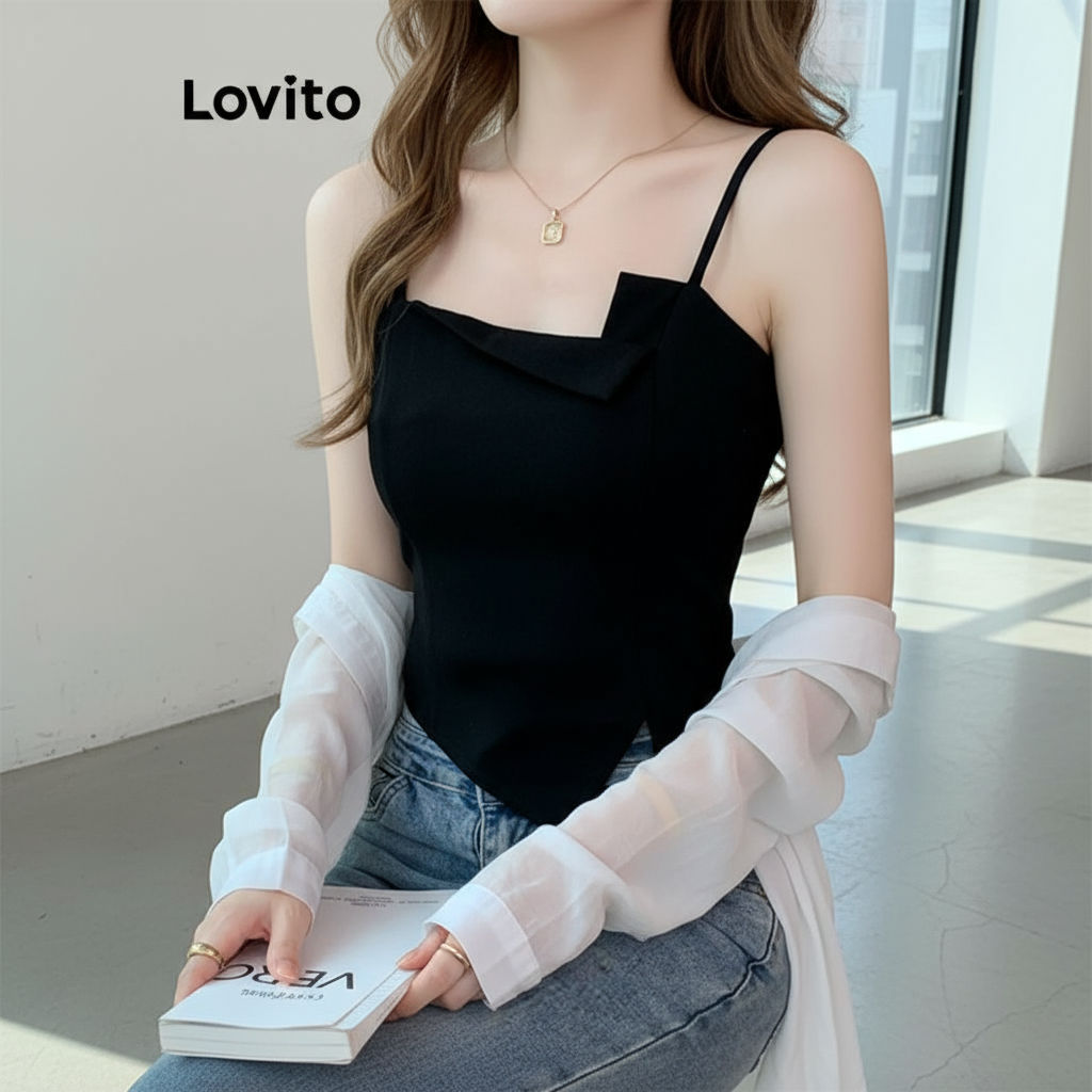 Lovito Regata Lisa Assimétrica Feminina Casual LNE71325