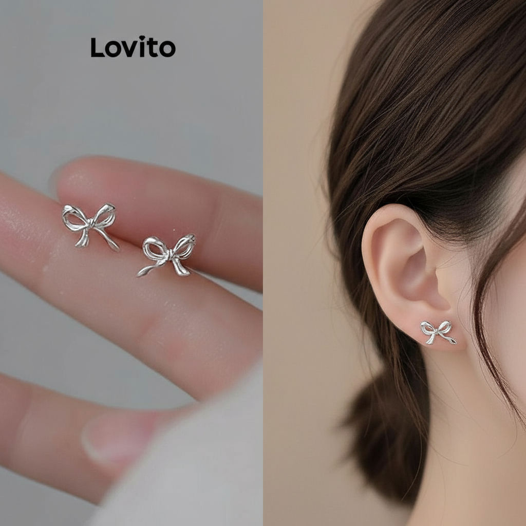 Lovito Brincos de laço delicados e casuais para mulheres LFA36070 em Oferta na Shopee