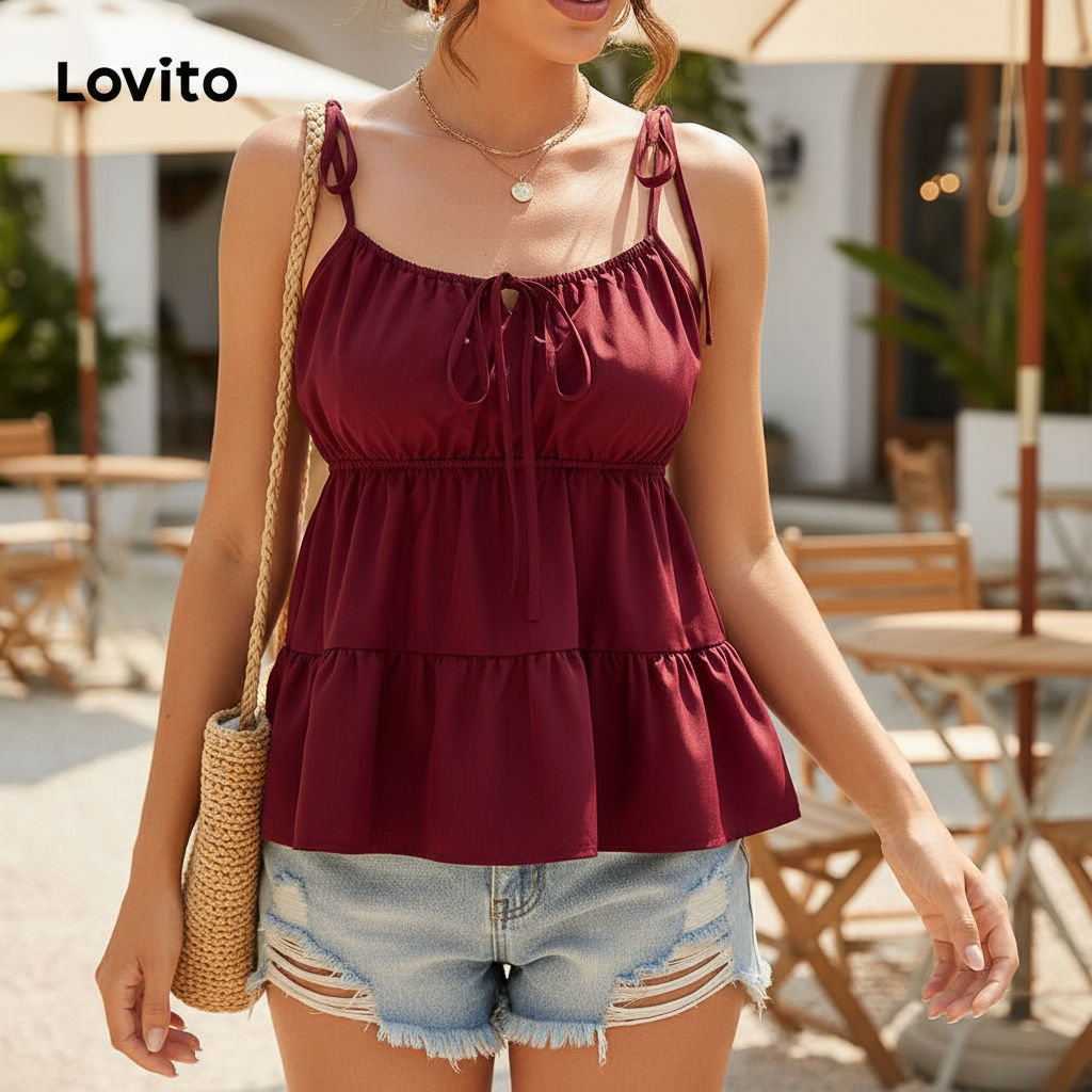 Lovito Regata Casual Verão Feminina Laço L104ED082\3