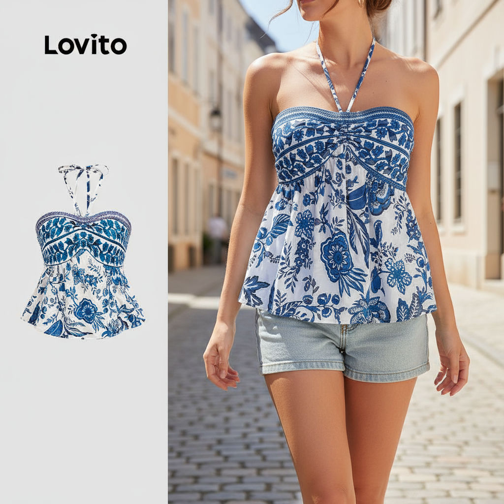 Lovito Regata Feminina Boho Tribal Com Estampa e Amarração L133ED103