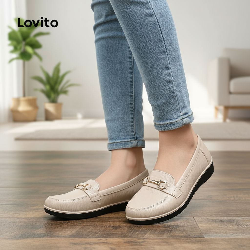 Lovito Sapato Mocassim Feminino Vintage Preto Impermeável para Trabalho Formal LFA67307 em Oferta na Shopee
