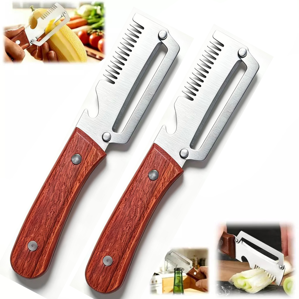 Descascador De Vegetais Ergonômico Com Cabo De Madeira , Ferramenta Multifuncional De Cozinha , Combinação De Peeling E 
