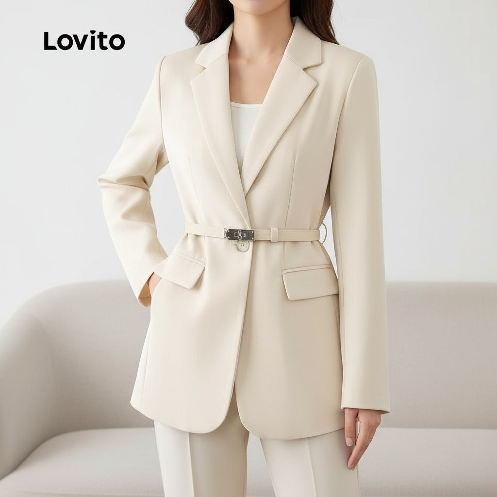 Lovito Blazer Feminino Elegante e Minimalista com Bolso Decorativo para Primavera/Verão, Off-white, LNL103521 em Oferta na Shopee