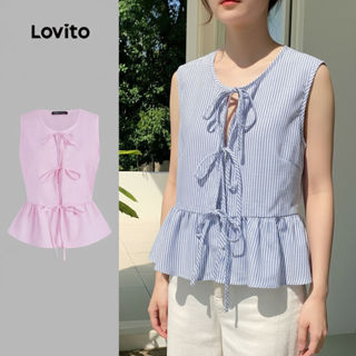 Lovito Regata Feminina Casual Listrada com Laço Frontal para Primavera/Verão L106AD080 em Oferta na Shopee