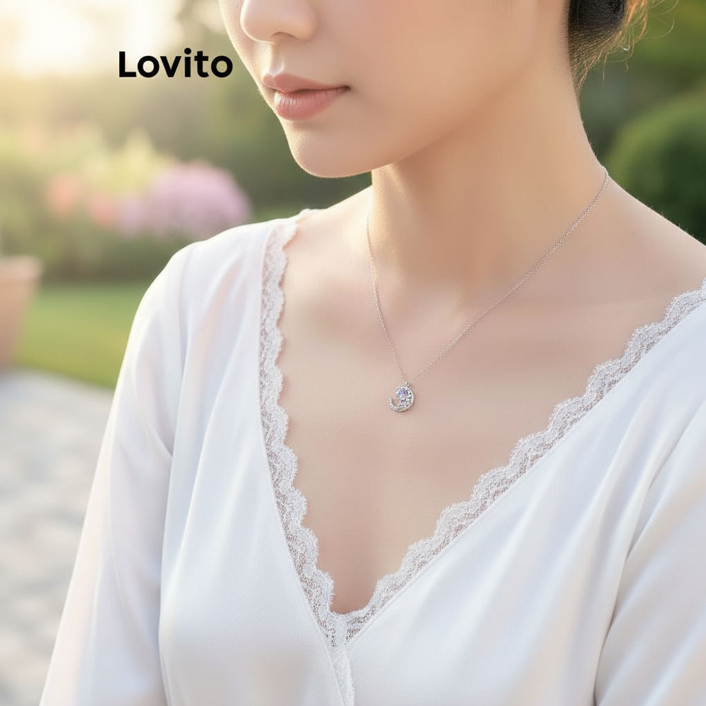 Lovito Casual Colar Feminino de Lua de Metal LNA28127\2 em Oferta na Shopee