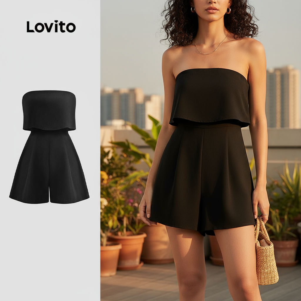 Lovito Macacão Casual Feminino Liso Ombro à Mostra Manga Longa Verão Primavera L128ED248 em Oferta na Shopee