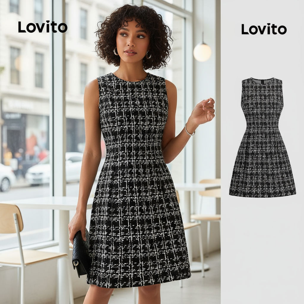 (trendy2)Lovito Vestido Casual de Primavera/verão Preto para mulheres LBL29202