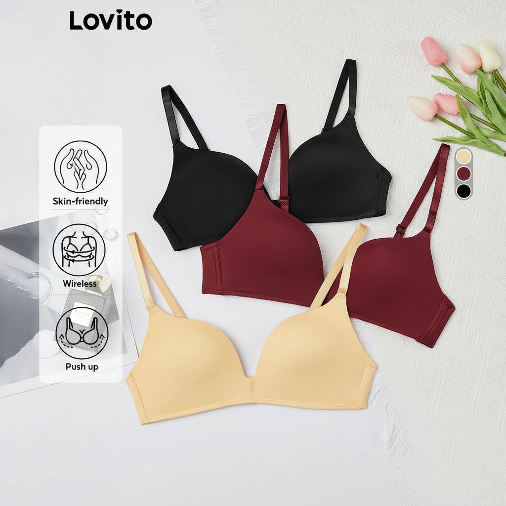 Lovito Sutiã Bralette Confortável Sem Arame Push Up Bojo Inteiro Fixo Para Mulheres L233L079\6 em Oferta na Shopee