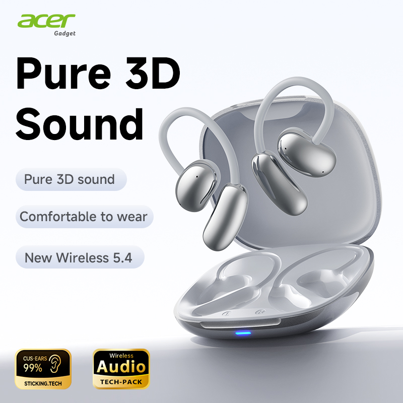 Fones de ouvido abertos Acer OHR639 sem fio Bluetooth, fones de ouvido, fones de ouvido abertos, TWS, longa duração da