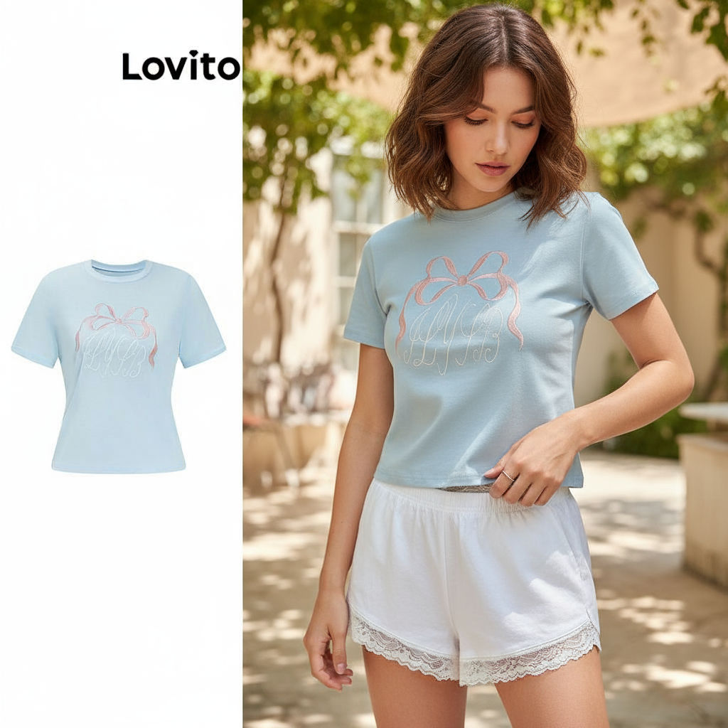 Lovito Blusa Feminina Formal Com Laço E Estampa De Letras L91AD308