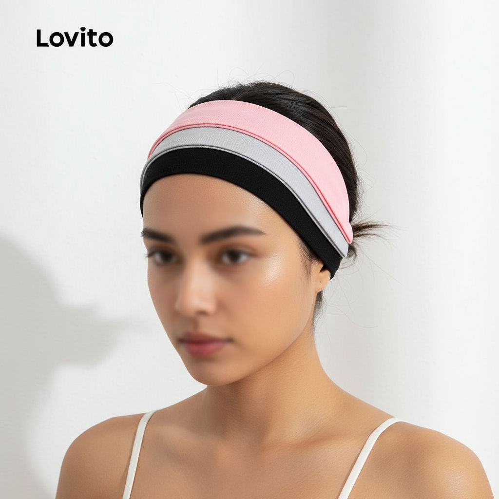 Lovito Faixa de Cabeça Sporty Lisa Básica Secagem Rápida Respirável 
L18X682(Preto/Cinza/Rosa Claro) em Oferta na Shopee