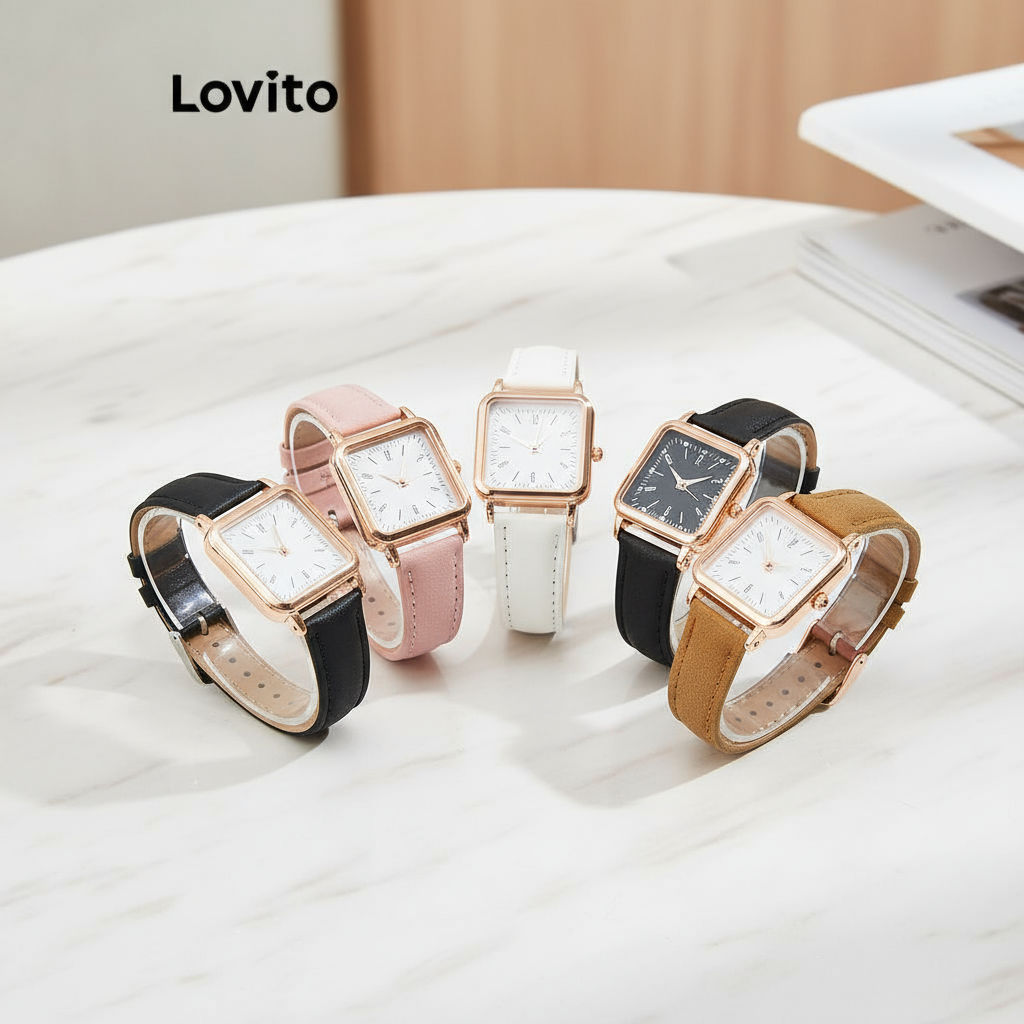 Lovito Relógio Feminino Casual Quartzo Quadrado Liso e Noctilucente LFA78169