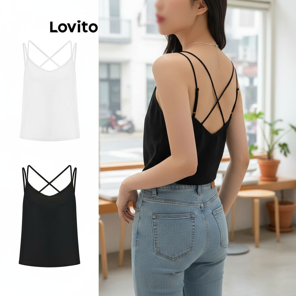 Lovito Regata Feminina Casual Lisa Cruzada Básica em Várias Cores L80ED132