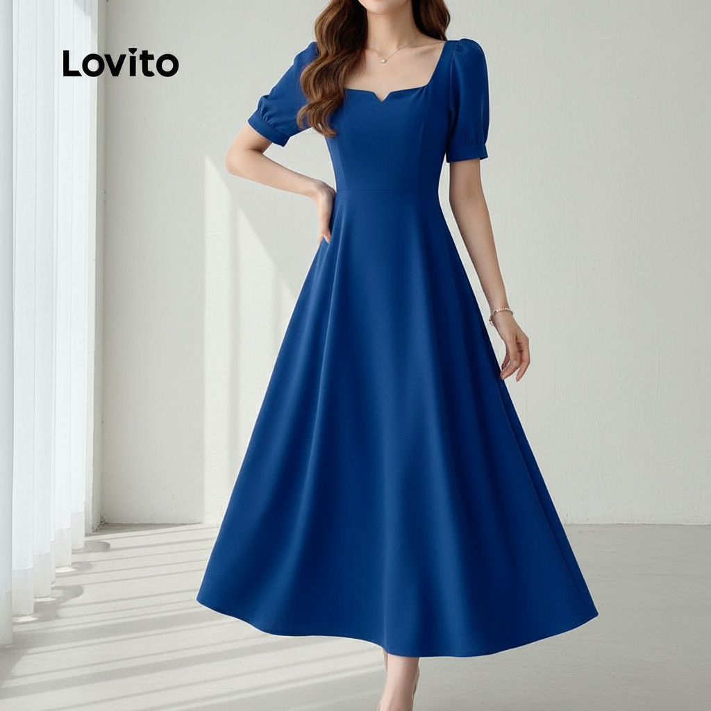 Lovito Vestido Feminino Azul, Design Elegante para Verão e Primavera, Modelagem Simples L134ED807 em Oferta na Shopee