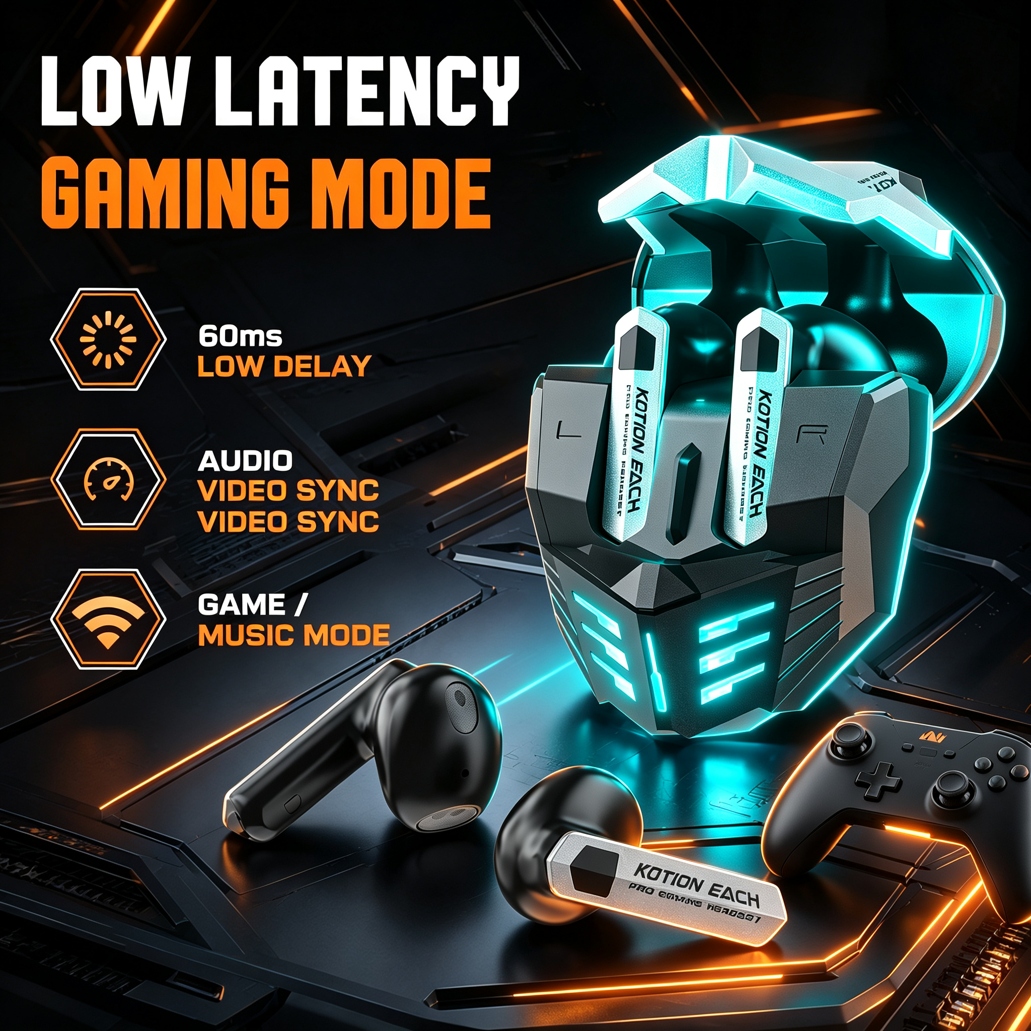 SPRISE RS7 Fones de Ouvido Bluetooth para Jogos TWS Sem Fio Fones de Ouvido Semi-Intra-Auricular Cancelamento Passivo de