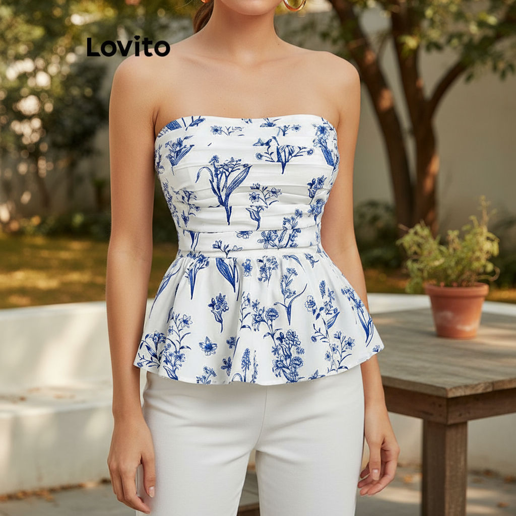 Lovito Regata Feminina Boho com Estampa Floral e Plissado para Verão L95ED089 em Oferta na Shopee