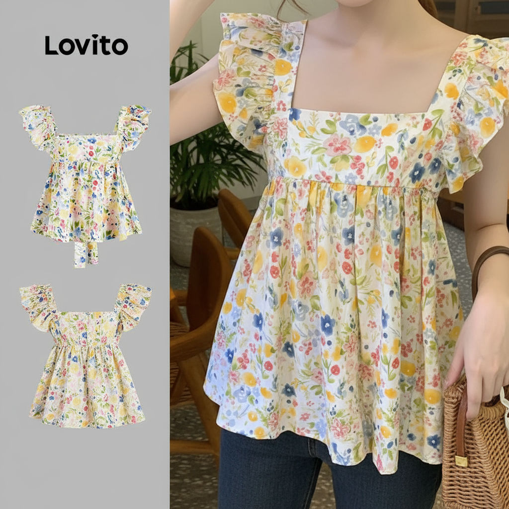 Lovito Blusa Casual Feminina Estampada Floral Com Laço Regata Verão/primavera L131ED371