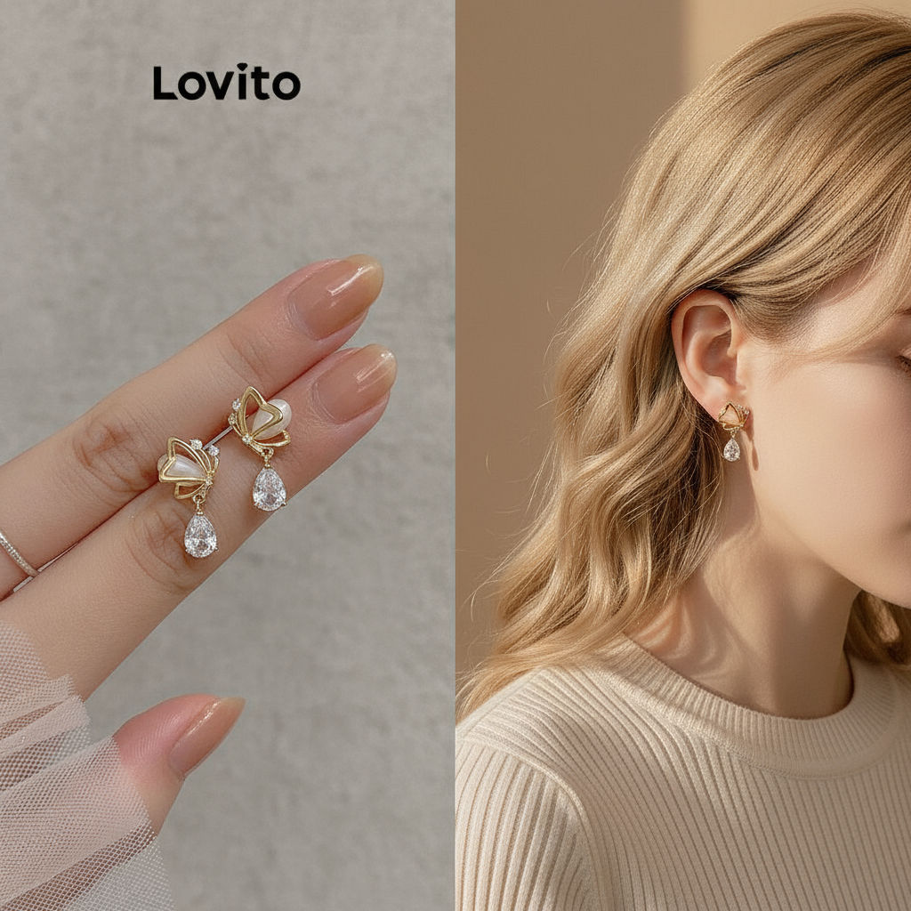 Lovito Brincos casuais de strass borboleta para mulheres LFA23330\2 em Oferta na Shopee