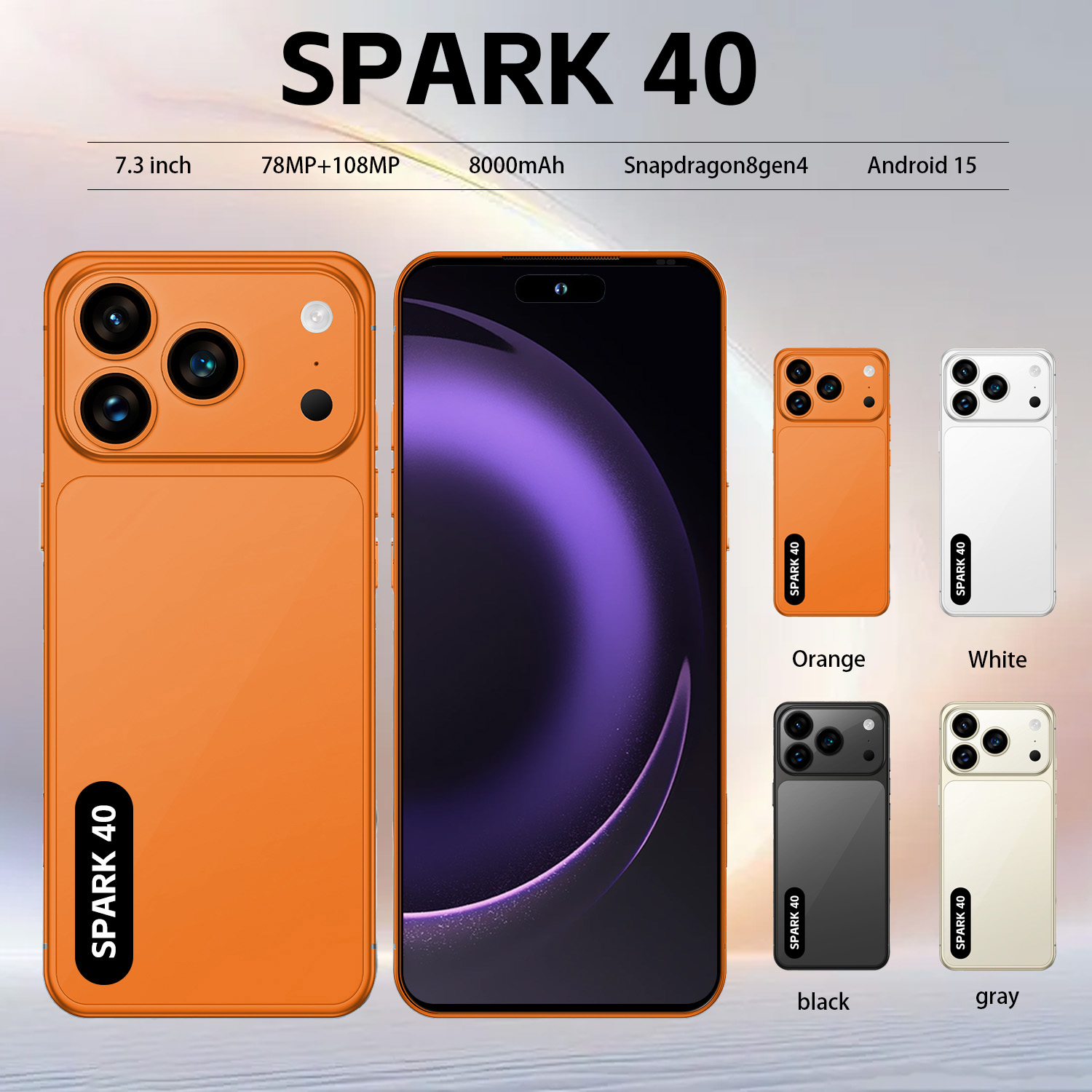 Novo Lançamento SPARK 40 Celular Android Original Tela Grande HD 7.3 pol. Desbloqueio Rápido Dual Chip Dual Standby