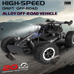 Carro RC Off-Road em Liga de Alta Velocidade – Controle Remoto com Luzes LED e Amortecedores Independentes, Caminhão