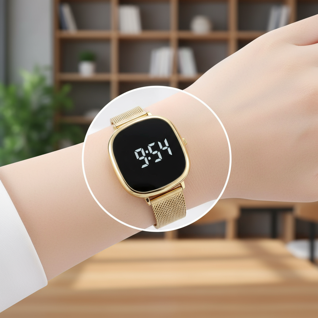 Relógio Digital com Pulseira Magnética Milan, Peça de Tempo Eletrônica LED Touch para Estudantes, Acessório de Moda