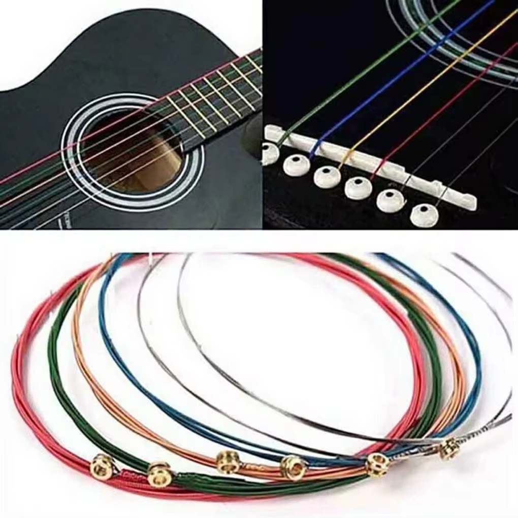  Conjunto de 6 cordas acústicas para guitarra, E-A, cores arco-íris, adequadas para guitarras folk e clássicas