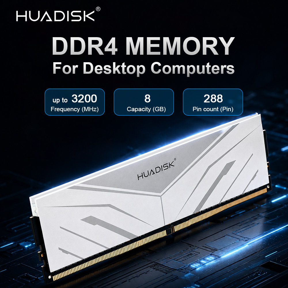 HUADISK DDR4 Memória RAM 8GB 3200MHz UDIMM 288 Pinos com dissipador de calor compatível com desktops AMD e Intel para