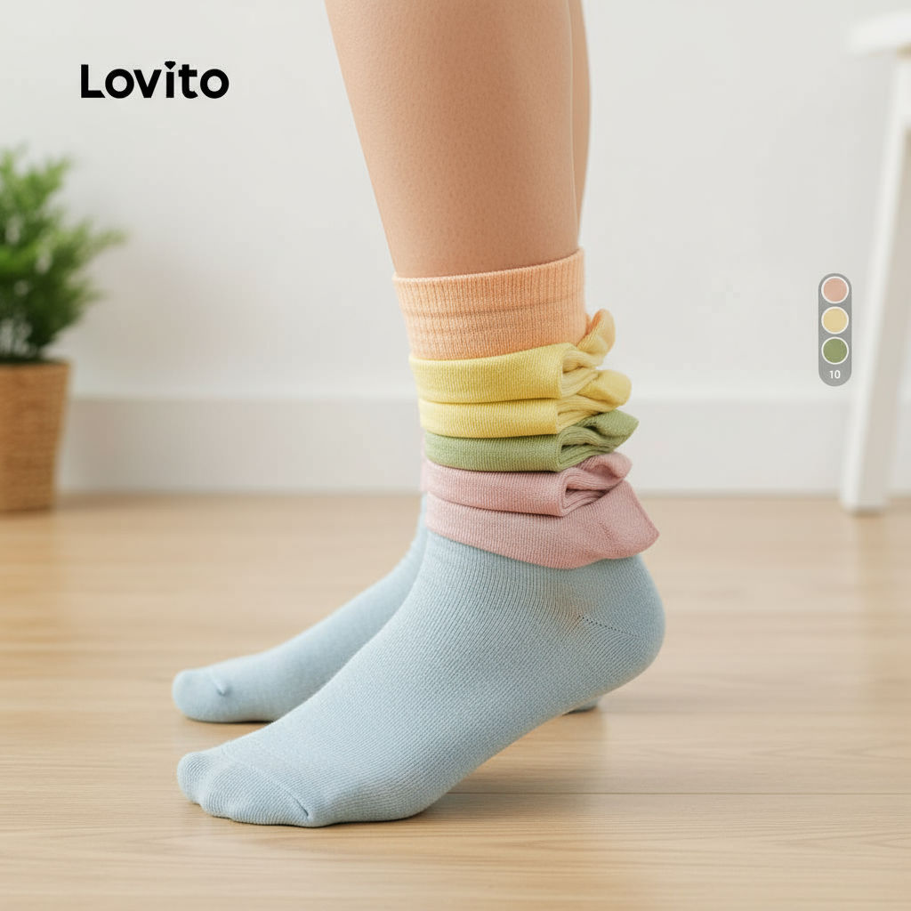 Lovito Meias Femininas Respiráveis Elásticas 4 Direções Calcanhar Macio Confortável LNA29039