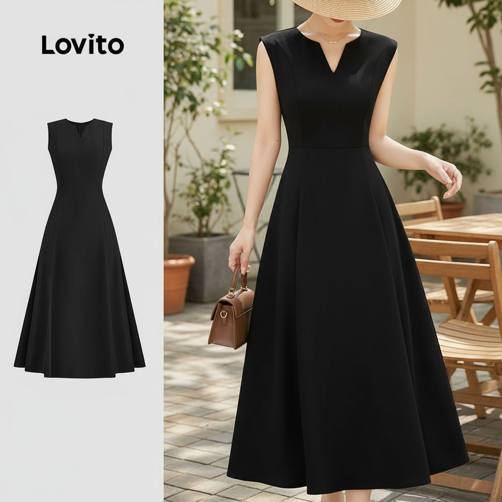 Lovito Vestido Feminino Elegante Liso Com Estrutura Para Verão/Primavera L132ED063 em Oferta na Shopee