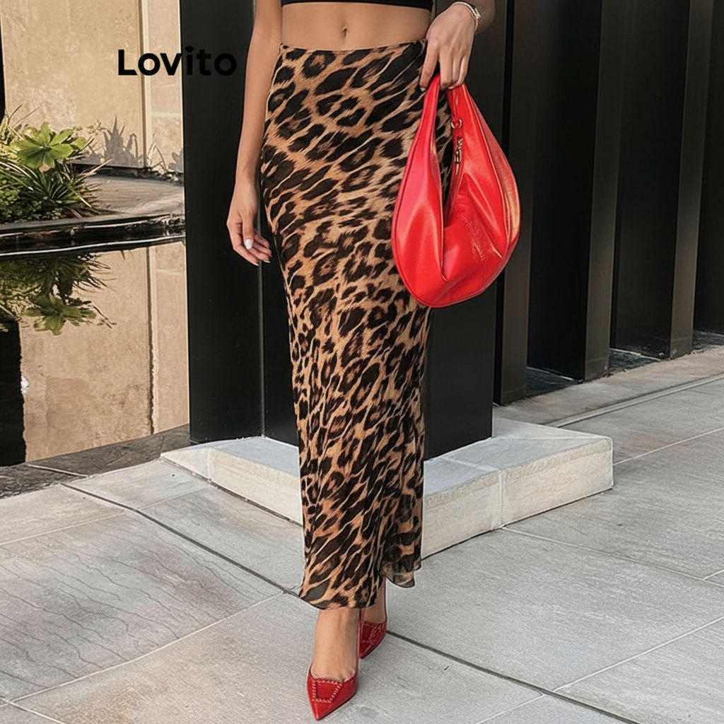 Lovito Saias Femininas Estampa Leopardo Modelagem Estruturada Evasê Elegante LNL62348 em Oferta na Shopee