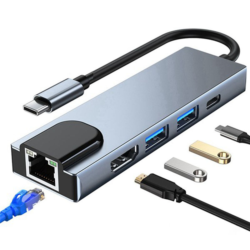 Hub 5 Em 1 Portas Para Ethernet 4K Compatível Com USB 3.0 Dock MacBook iPad Samsung S22 Dex Xiaomi 12 TV PS5 Adaptador T